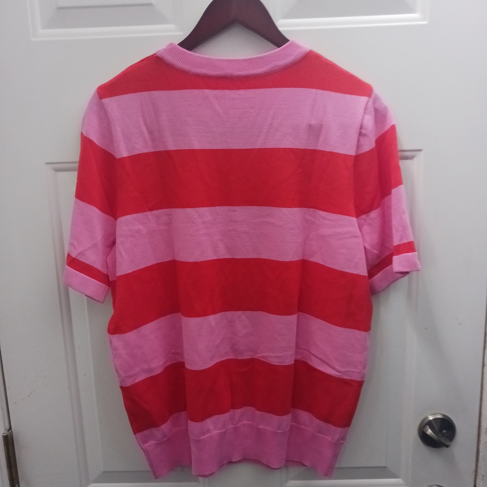 Vibrant Red and Pink Striped Women's Sweater - Picture 5 of 8